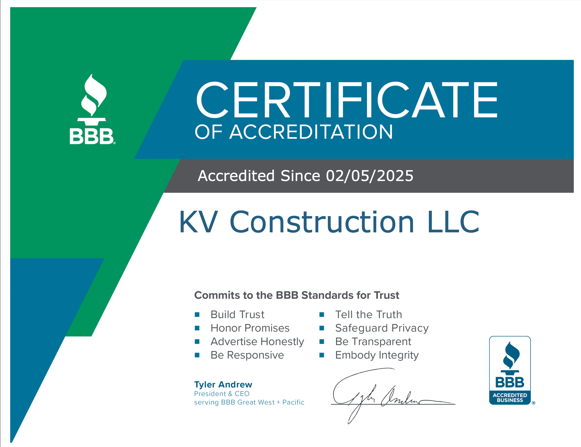 BBB Certificate KV construction